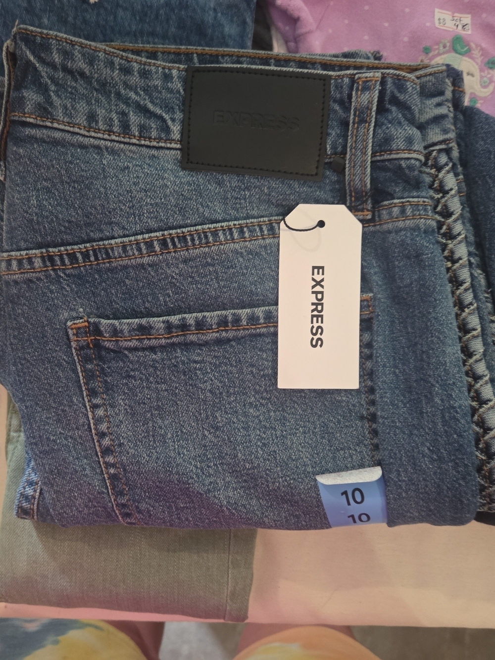 Express High-Rise Blue Denim Jeans with Braided Side Detail